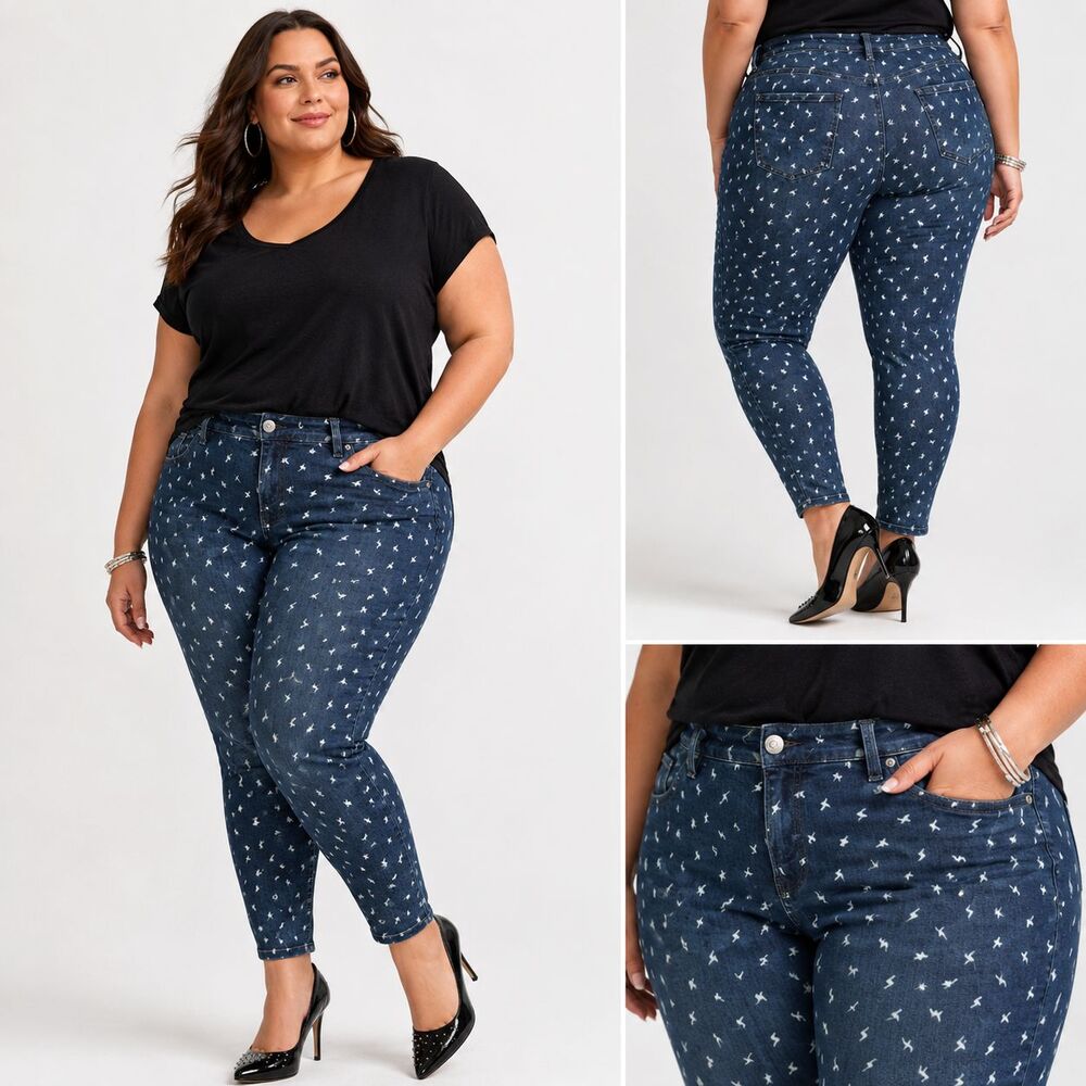 Y2K Torrid Lightning Bolt Jeans 22 Cropped Ankle Blue Stretch Denim High Rise